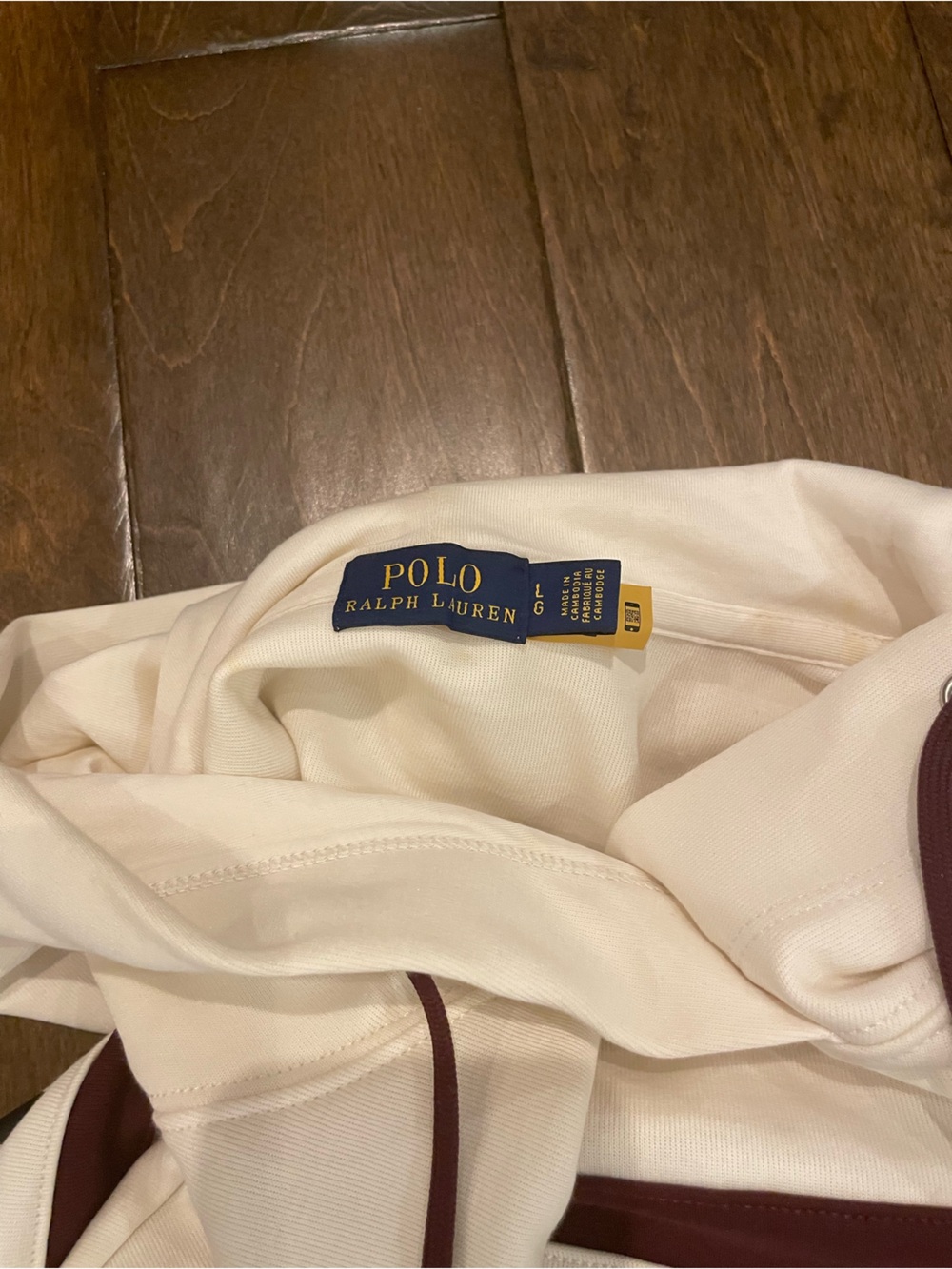 Polo by Ralph Lauren Cream Hoodie with Burgundy Stripes. Matching Pants availabl - Picture 3 of 3